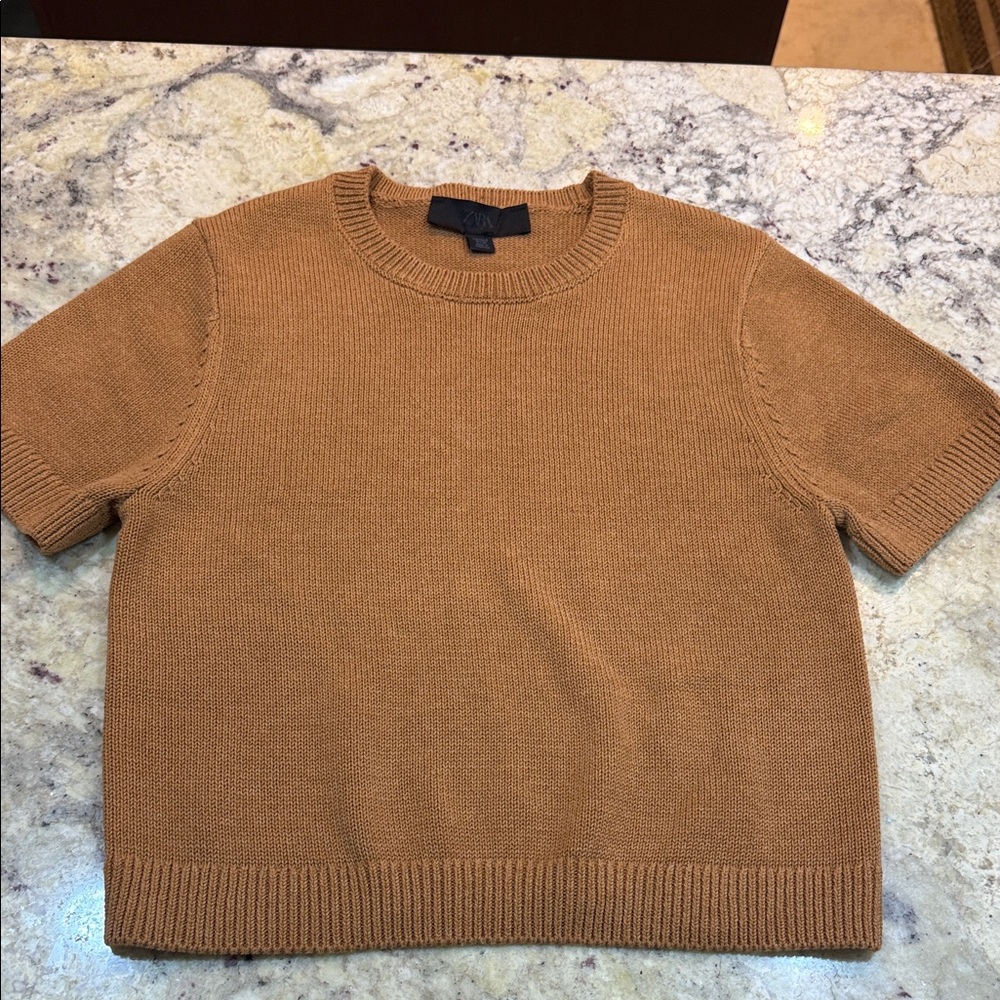 Zara short sleeve crop crewneck sweater